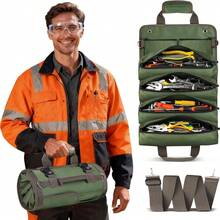 [Bolsa de Ferramentas Resistente] 1 Peça Bolsa Organizadora de Ferramentas Impermeável e Resistente com Design Portátil Enrolável, Alça de Ombro Ajustável bolsa masculina - Verde Militar - Visão 6