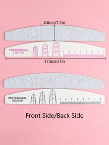 5/10pcs Thin Crescent-Shaped Wooden Nail Files, Double-Sided 100/180 Grit With Ruler And Nail Shape Guide, Professional Washable Nail Buffing Strips For Acrylic And Natural Nails - Light Grey - View 4