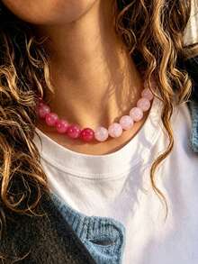1 pièce Collier de perles bicolore en acier inoxydable avec effet de nuage, perles rondes géométriques bohèmes style européen & américain, accessoire pour femmes, cadeau de vacances, port quotidien - Collier en acier inoxydable orné de perles de résine faites à la main - Voir 4