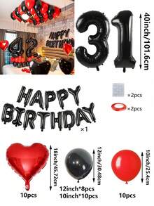 53 件红色和黑色气球花环生日套装，40 英寸黑色聚酯薄膜数字气球，适合 16 岁、18 岁、20 岁、21 岁、22 岁、25 岁、30 岁、35 岁、40 岁生日派对装饰、房间装饰、摄影道具 - 紅黑色 - 查看 21
