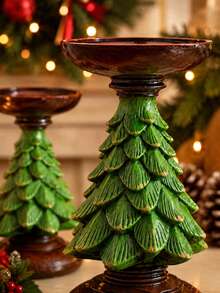 1pc Christmas Tree Candle Holder, Resin Holiday Candle Stand, Vintage Green & Brown Christmas Tabletop Decor, Suitable For Mantel, Fireplace, Dining Table, Living Room, Christmas Home Decoration, 2 Sizes - Multiple Styles - View 4