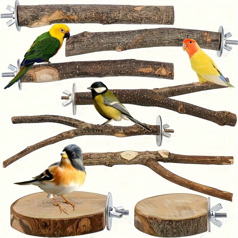 Natural Wooden Parrot Perch Stand, Perch Branch Fork Toy Hanging Multi-Branch Perch Platform Hammock Swing Toy, Suitable For Parrots, Lovebirds, Parakeets, Canaries, Finches - Bird stand - View 1