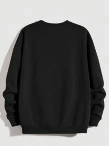 Men's Inspirational Letter Print Crew Neck Loose Fit Long Sleeve Pullover Sports Sweatshirt Black - Black - View 4