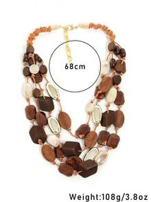 Maillard Vintage Multi-Layer Wooden Bead Necklace, Handmade Braided Rope Contrast Color Neck Chain, Versatile Exaggerated Accessory For Vacation And Commute - Brown - View 2
