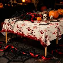 1pc/3pcs Halloween Bloody Handprint Theme Disposable Plastic Tablecloth, Suitable For Halloween Party, Escape Room Theme Gathering, Haunted House Event, Outdoor Picnic Party Decoration 137*274cm - Multicolor - View 4