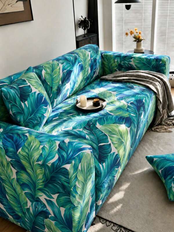 1pc Geometric Line Print Sofa Cover, Modern Minimalist Polyester Elastic Full Wrap Sofa Cover And 1pc No Filling Pillow Cushion Cover, All Season Summer Casual