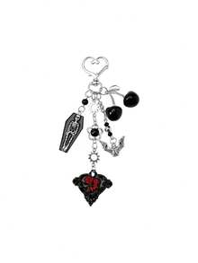 1PC Dark Sweet Cool Personalized Coffin Bat Rose Keychain Cherry Bag Charm Accessory - Multicolor - View 5