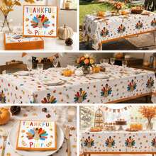41pcs/Set Thanksgiving Tablecloth And Paper Napkin Set, Turkey Maple Leaf Tablecloth Napkins, Autumn Harvest Party Dinner Decoration Supplies - Multicolor - View 4