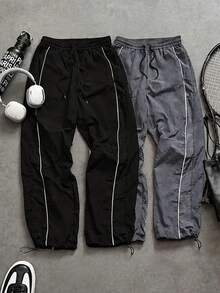 2pcs Men's Solid Color Drawstring Waist Casual Fitness Sports Pants, Outdoor Sports Couple Style Shorts, Breathable Sports Pants For Autumn - Multicolor - View 2