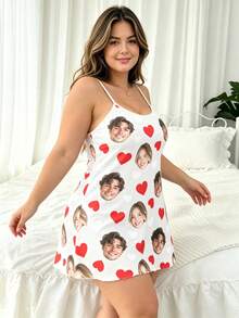 Pakaian Tidur dengan Pesan Khusus untuk Wanita Berukuran Besar, Gaun Tidur Pas Santai yang Dipersonalisasi, Pakaian Santai dengan Grafis Wajah yang Disesuaikan, Set Pakaian Rumah Unik - Putih - View 5