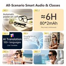 SENBONO 新款 AI 翻譯智能音訊眼鏡－霍爾感應一鍵啟動、撥打與接聽電話、時尚裝飾風格、耳機與眼鏡翻譯功能結合、生日禮物 - 查看 5
