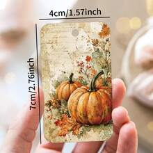 50pcs Thanksgiving Day Fall Gift Tags With Hemp Rope, Vintage Autumn Pumpkin Paper Gift Tags, Holiday Harvest Hanging Labels For Gift Wraapping, Candy Bag & Party Favor Decorations - Multicolor - View 3