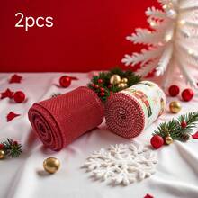 Christmas Ribbon 2-Roll Set - Width 6.3cm/2.5inch, Total Length 5.9m - Red Thick Mesh Nutcracker Candy Cane Snowflake Decorative Ribbon, Suitable For Christmas Party Decoration, Wreaths And DIY Bows, Gift Box Packaging DIY Craft Supplies - Red Mesh + Nutcracker - View 6