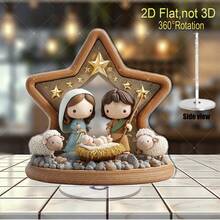 2D Flat Printing Rotating Nativity Scene Decor, Acrylic Painted Style Manger Scene With Virgin Mary, Joseph And Baby Jesus, Outdoor Christmas - A - View 4