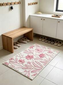 1pc Pink Ditsy Floral Faux Cashmere Bathroom Rug, Soft Plush Printed Machine Washable Small Carpet, Multi-Scene Home Decor Rug, Suitable For Bathroom And Kitchen - A - View 5