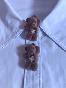 1PC/2PCS Cute Little Bear Head Button Covers, Shirts Button Cover Clip On Button Covers Fashion Crystal Cufflinks Cover - Brown - View 2