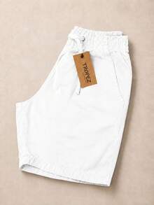 Men's Twill Shorts Simple Casual Fabric Pocket Drawstring Bermuda Shorts - White - View 12