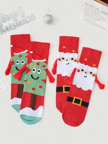1/2 Pasang Kaos Kaki Setinggi Betis Motif Pohon Natal/Santa Claus, Cocok untuk Pasangan dan Keluarga, Perayaan Liburan, Ide Hadiah - MultiWarna - View 9