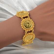Retro 14K Gold-Plated Copper Lace Circular Double-Sided Badge Bracelet Arabic Style For Women Daily Parties Festivals Wear - Gold - View 2