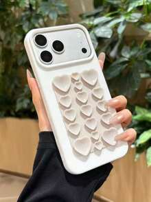3D愛心吸盤Apple手機殼，紓壓手機保護殼，可愛美感女性女孩學生禮物，適合情人節/生日禮物，相容於Apple 17/17 Pro/17 Pro Max、16/15/14/13/Pro/Pro Max-Apple 17 Pro Max手機，Apple 16手機殼，可愛甜美手機配件，適用於日常通勤、約會與旅行使用 - 白色 - 查看 4