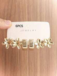 6-18PCS Gold Metallic Earrings Stud Set, Fashionable And Elegant, Suitable For Daily Wear And Parties. - Multicolor - View 6