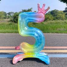 32 Inch Rainbow Gradient Self-Standing Number Balloons 0-9, Perfect Decoration For Birthday Parties, Anniversaries, Weddings, Christmas And Other Outdoor Occasions - Multicolor - View 13