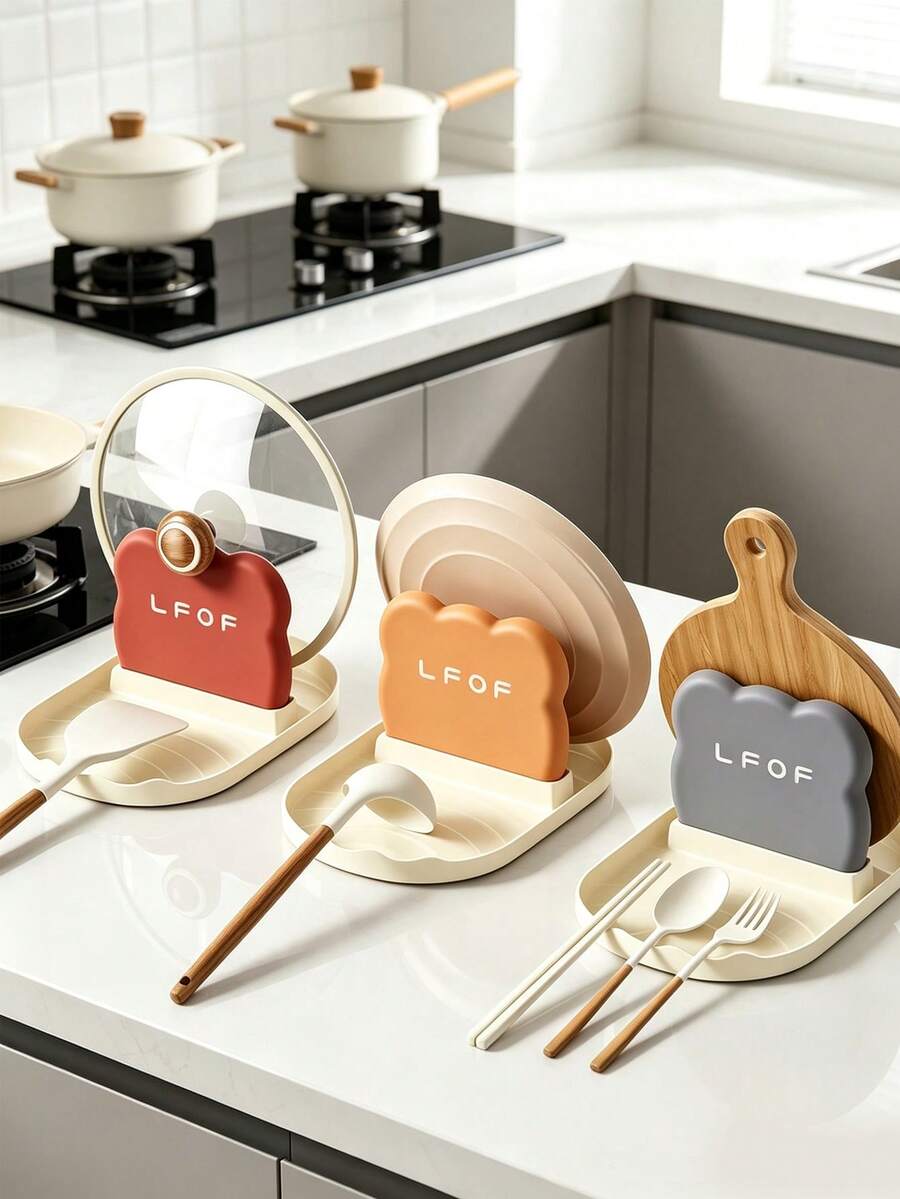 10/1pc Multi‑Function Kitchen Pot Lid Holder, Countertop Utensil Rest For Spatula Ladle Chopsticks, Plastic Lid Stand With Drip Tray, Cute Cloud Shape Cooking Organizer For Stove Top & Kitchen Storage