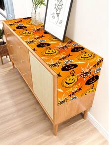 1pc Pumpkin Series Pattern Printed Table Runner, 4pcs Halloween Pattern Printed Placemats, Suitable For Holiday, Party, Birthday, Dinner, Kitchen Dining Table Decoration, All Season Room Decor, Home Textile Table Runner - Multicolor - View 8