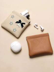 Cute Star Bow‑Pearl Decor Self-Closing Wallet Passport Document Holder Data Cash Storage Bag Cosmetic Bag Vacation Travel Essentials Accessories - Multicolor - View 2