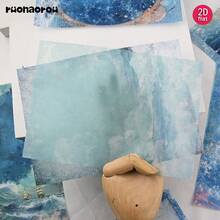 Ruonaorou 12pcs/Set Vintage Blue Nautical Deep Sea Vellum Paper Junk Journal Translucent Premium Blue Ocean Wave Underwater Texture Material Paper Vellum Paper Planner Decoration DIY Junk Journal Diary Notebook Material Paper Envelope Greeting Card Vellum Paper Decoration (2D Flat) A5 - Black - View 7