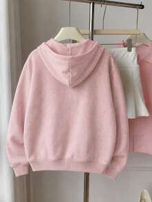 Women's Autumn/Winter Loose Minimalist Washed Texture Sweatshirt, Casual Fashion Versatile New Style, Thermal Lined Hooded Sweatshirt - Pink - View 4