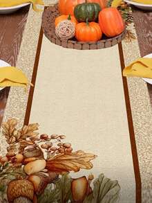1pc Table Runner - Suitable For Autumn Harvest Decoration, Distressed Texture Table Runner With Oak Leaves And Acorns, Rectangular Dining Table Console Fireplace Decor, Suitable For Fireplace, Entryway, Country Farmhouse Style - Khaki - View 5
