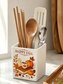 1pc "HAPPY FALL" Multi-Function Storage Organizer Box - Cutlery Holder, Desktop Organizer (Suitable For Storing Cutlery, Straws, Tea Bags, Pens, Remote Controls); Compact And Space-Saving, Suitable For Kitchen, Office, Living Room (Please Check Dimensions Before Ordering) - Multicolor - View 6