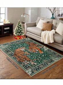 1pc Tiger Stripe Area Rug, Bohemian Style Machine Washable Living Room Carpet, Vintage Soft Dining Room Rug, Non-Slip Wear-Resistant Large Rug, Suitable For Office, Bedroom, Living Room, Entryway Welcome Mat - Green - View 5
