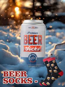1 Pair Funny Black Beer Mid-Calf Socks, Christmas Gift For Men/Women, Quirky Design, Suitable For Daily Outfits, Perfect For Halloween/Thanksgiving/Day Of The Dead/Christmas/Back To School/Beer Festival/Autumn Festival/Christmas Gift/Birthday Gift And Other Gift Occasions, Ideal For Friends Gathering/Short Trip/Home Relaxation/Store Visit/Holiday Party/Surprise Gift/Anniversary Celebration/Casual Shopping/Family Gathering - Black - View 2