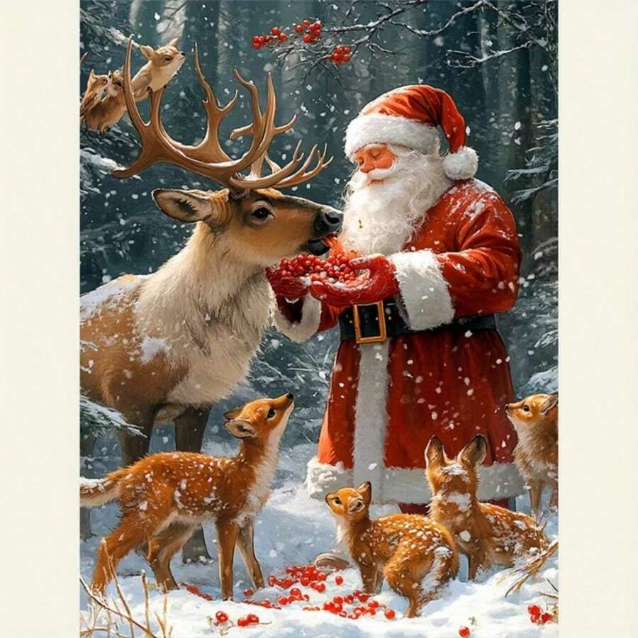 1PC DIY 5D Diamond Painting Kit Santa Claus Pattern - Round Full Diamond Art Mosaic Craft, Home Wall Decor, Frameless - No Frame - View 1