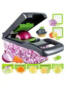 16-In-1 Multi-Function Vegetable Chopper With Handle, Food Grater, Vegetable Slicer, Dicer, Kitchen Tool, Suitable For Cutting Fruit, Onion, Carrot Shreds, Potato Shreds - Includes Container, Christmas Gift - Multicolor - View 2