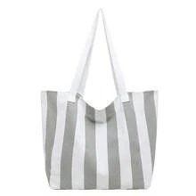 Bolso tote de gran capacidad para mujer con superficie suave de tela, color gris brumoso con rayas y bloques de color, bolso de compras de moda, bolso de mano minimalista para mujer - Gris Claro - Ver 6