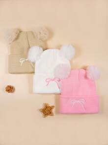 3件組時尚針織帽，可愛蝴蝶結刺繡設計，適合嬰兒穿著，戶外保暖必備 - 彩色 - 查看 9