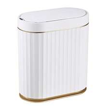 Bathroom Trash Bin - White With Gold Trim - View 1