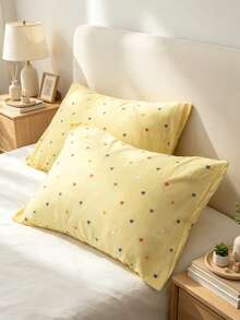 1pc Yellow Solid Color Small Heart Pattern 100% Cotton Anti-Pilling Breathable Japanese All-Season Small Size Double Pillow Square Pillowcase & Decorative Bed Pillowcase Single Twin Full Queen King - Yellow - View 5