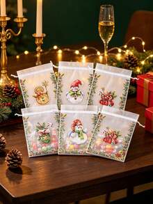 50/20/10/1pc Christmas Organza Gift Bags, Random Mix Style Drawstring Treat Pouches, Festive Holiday Favor Wrapping Bags, Sheer Mesh Goody Candy Pouches Ribbon Closure, For Christmas Party, Wedding Favors, Jewelry, Craft Storage - One Size Fits All - View 8
