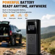 SUITU Pompa Ban Portabel & Kompresor Udara dengan Pengukur Tekanan Digital, Pompa Udara Isi Ulang 7.4V/DC12V 2000mAh untuk Mobil, Sepeda Motor, Sepeda & Bola Olahraga, Aksesori Mobil Portabel, Fungsi Power Bank & Tas Jinjing - Model nirkabel - View 6