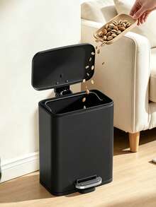 5L Large Capacity Metal Pedal Trash Can With Lid, Square Waste Bin, Suitable For Home Living Room Bedroom Kitchen Bathroom Office Space, Stainless Steel Durable Modern Design Garbage Container Storage Bin - View 2