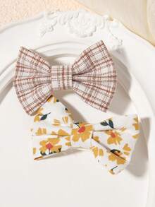 10pcs Basic Plaid Floral Bow Hair Clips, Sweet Girl Campus Side Bangs Hair Accessories, Princess Style - Mixed color - View 12