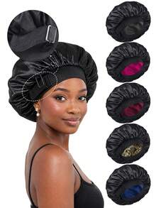 Double Layer Satin Cap, Adjustable Hat, Suitable For Women's Sleep Cap, Double-Sided Hair Net - A - View 8
