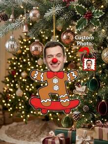 Custom Photo Christmas Ornament Personalized Face Gingerbread Skateboard Acrylic Tree Hanging Decor Secret Santa Gift - Multicolor - View 1