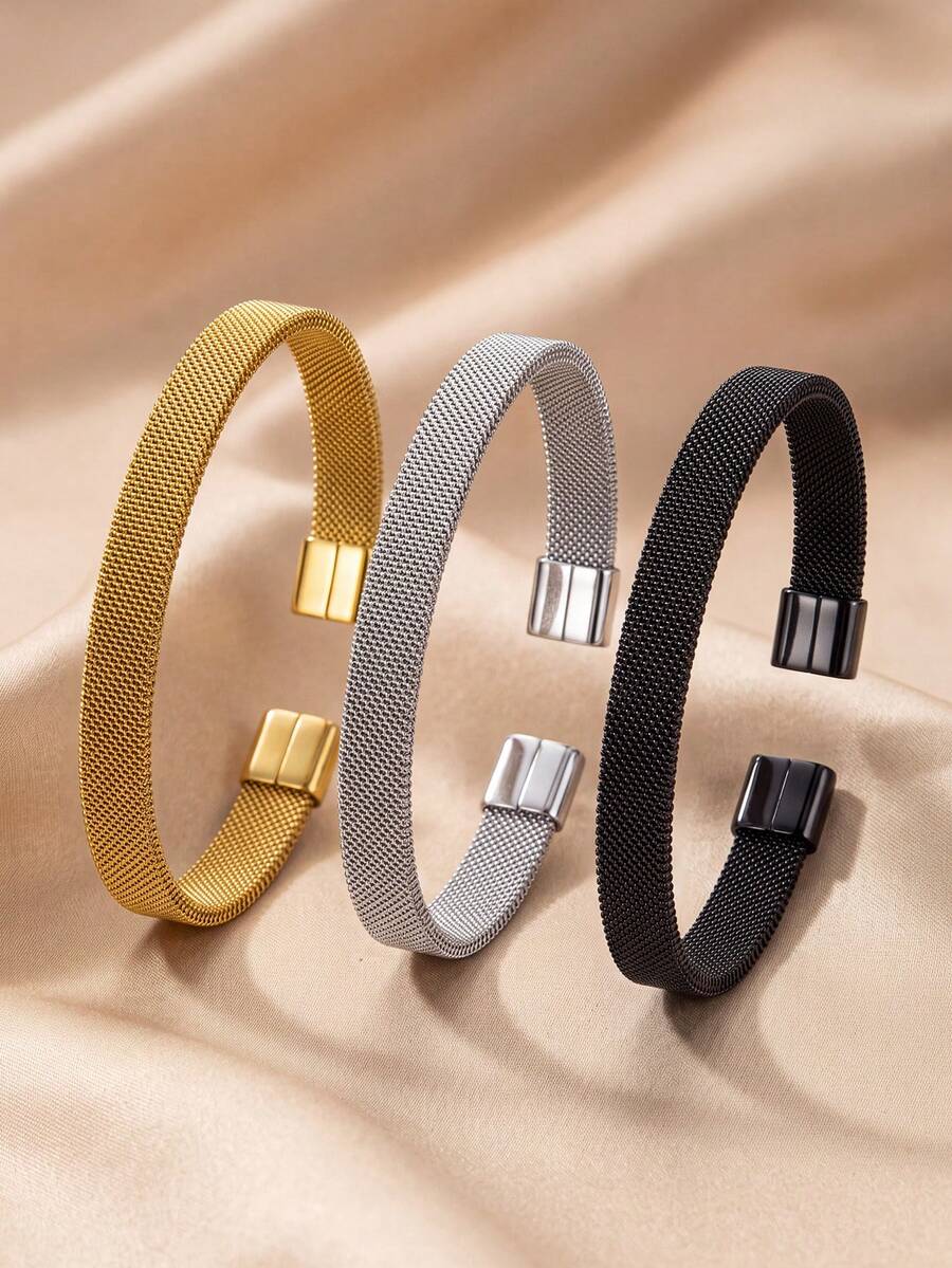 1 buah Gelang Stainless Steel Matte Vintage Terbuka, Tahan Air & Tahan Pudar, Perhiasan Pergelangan Tangan Minimalis untuk Pria, Hadiah