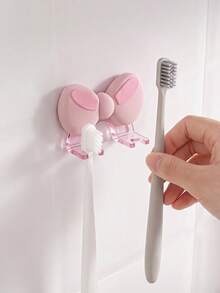 1pc Bow-Shaped No-Drill Toothbrush Holder, Multi-Functional Home Storage Rack - Pink - View 3
