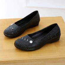 Zapatos de cuña y suela gruesa para mujer - Negro - Ver 1